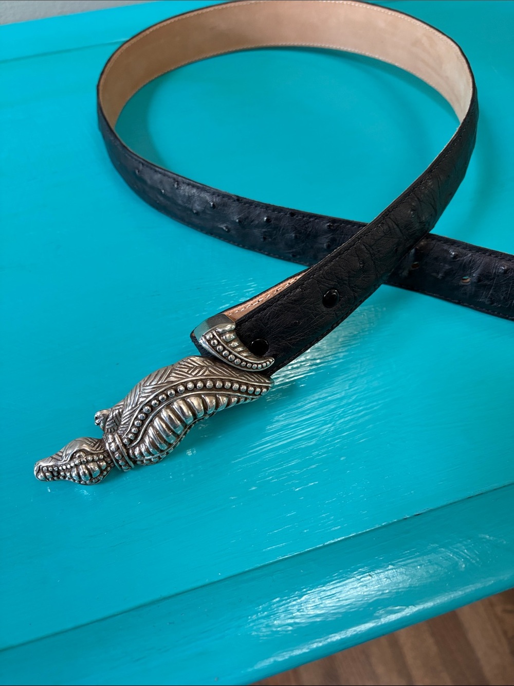 Vintage 1995 Swampy Acres Ostrich Leather Alligator Buckle 32
